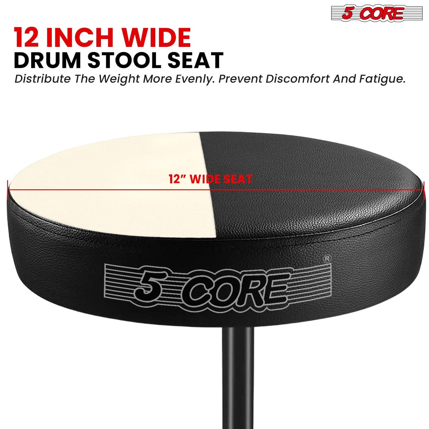 5 Core Drum Throne 3" Thick Padded Comfortable Guitar Stool Drummer Chair Adjustable Musician Seat