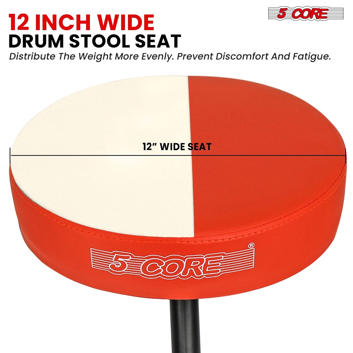5 Core Drum Throne 3" Thick Padded Comfortable Guitar Stool Drummer Chair Adjustable Musician Seat