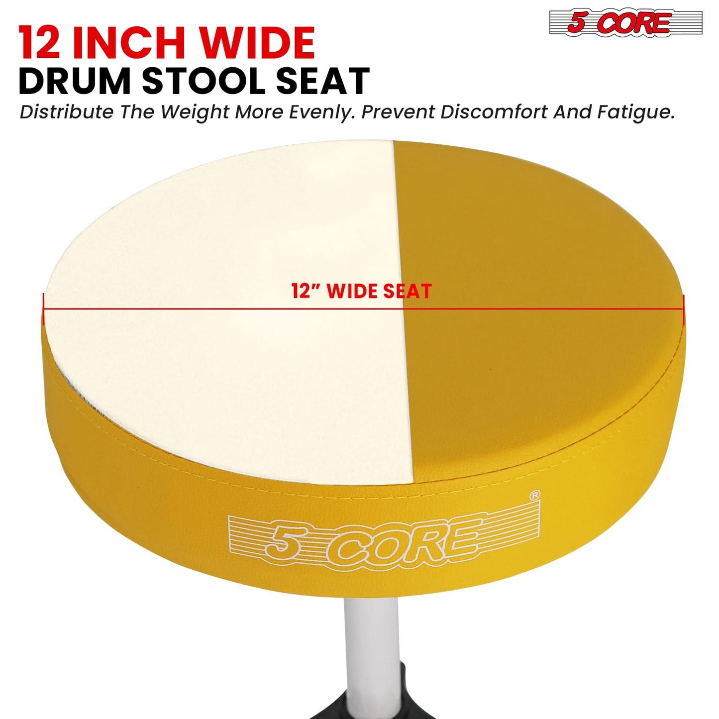 5 Core Drum Throne 3" Thick Padded Comfortable Guitar Stool Drummer Chair Adjustable Musician Seat