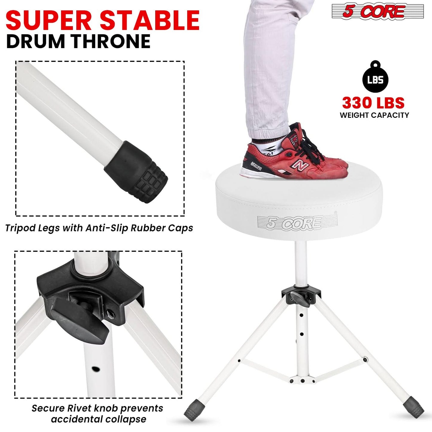 5 Core Drum Throne 3" Thick Padded Comfortable Guitar Stool Drummer Chair Adjustable Musician Seat