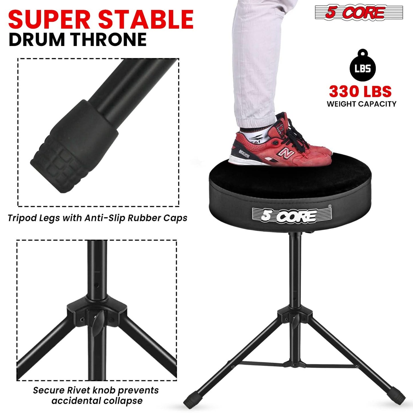 5 Core Drum Throne 3" Thick Padded Comfortable Guitar Stool Drummer Chair Adjustable Musician Seat