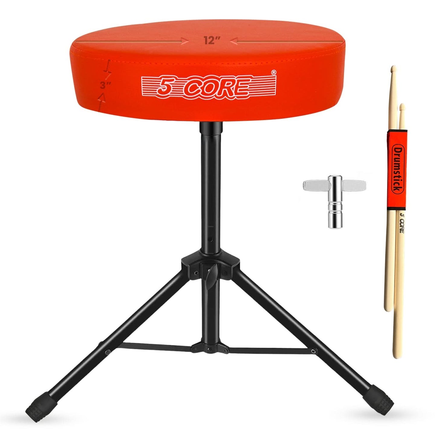 5 Core Drum Throne 3" Thick Padded Comfortable Guitar Stool Drummer Chair Adjustable Musician Seat