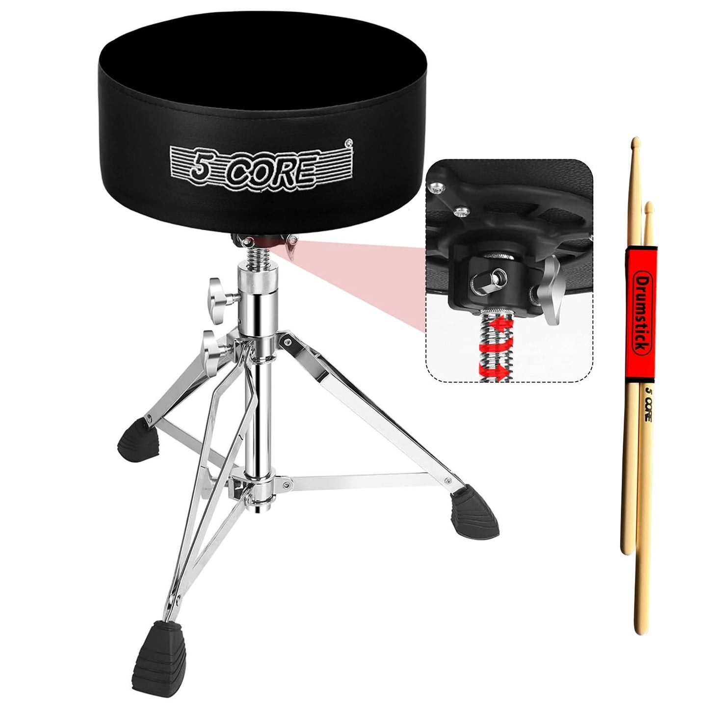 5 Core Drum Throne 5" Padded Guitar Stool Adjustable Heavy Duty Music Chair Seat w Luxury Velvet Top