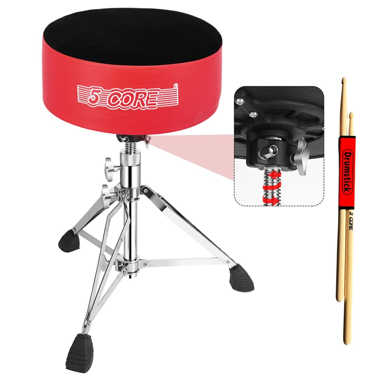 5 Core Drum Throne 5" Padded Guitar Stool Adjustable Heavy Duty Music Chair Seat w Luxury Velvet Top