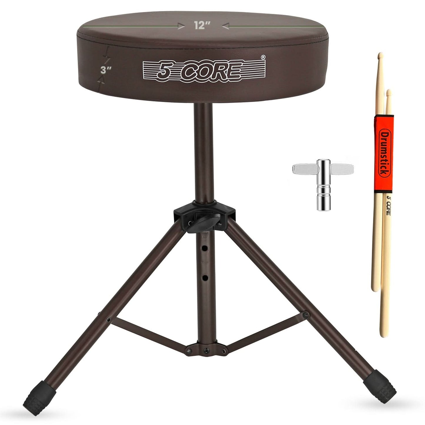 5 Core Drum Throne 3" Thick Padded Comfortable Guitar Stool Drummer Chair Adjustable Musician Seat