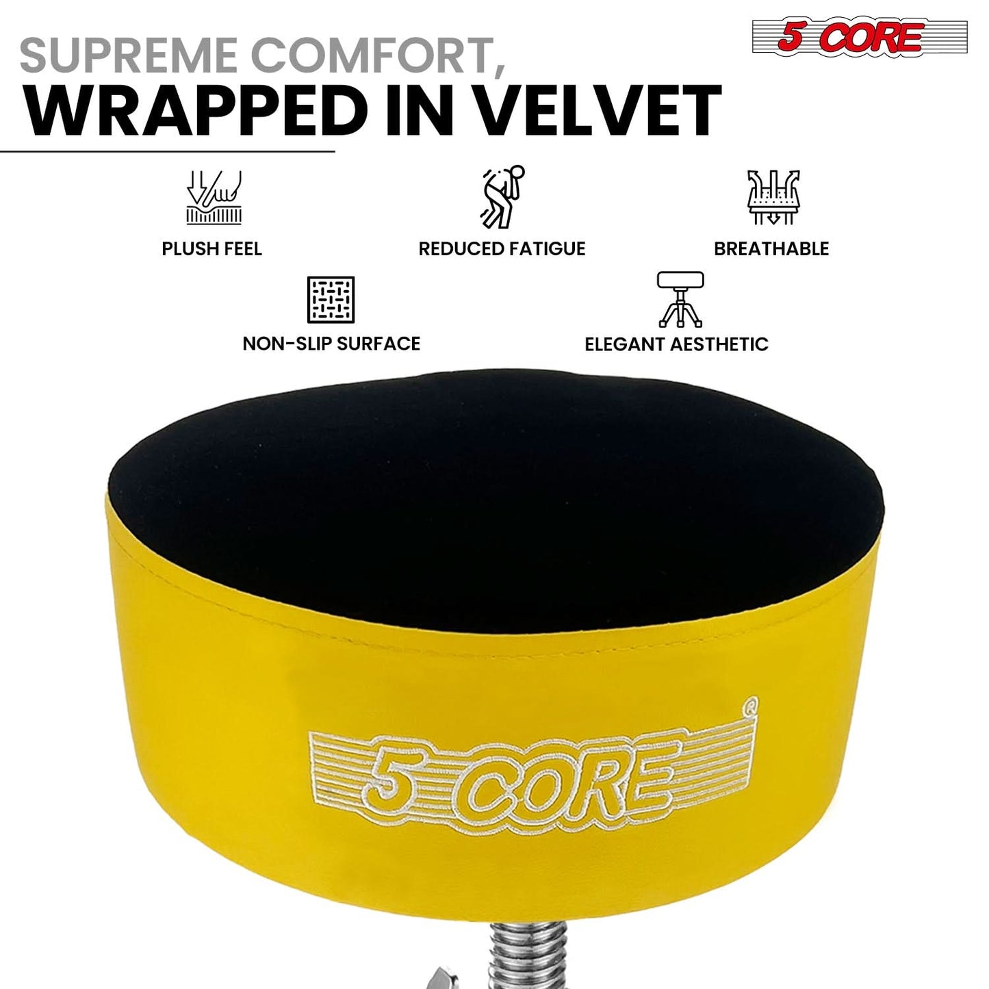 5 Core Drum Throne 5" Padded Guitar Stool Adjustable Heavy Duty Music Chair Seat w Luxury Velvet Top