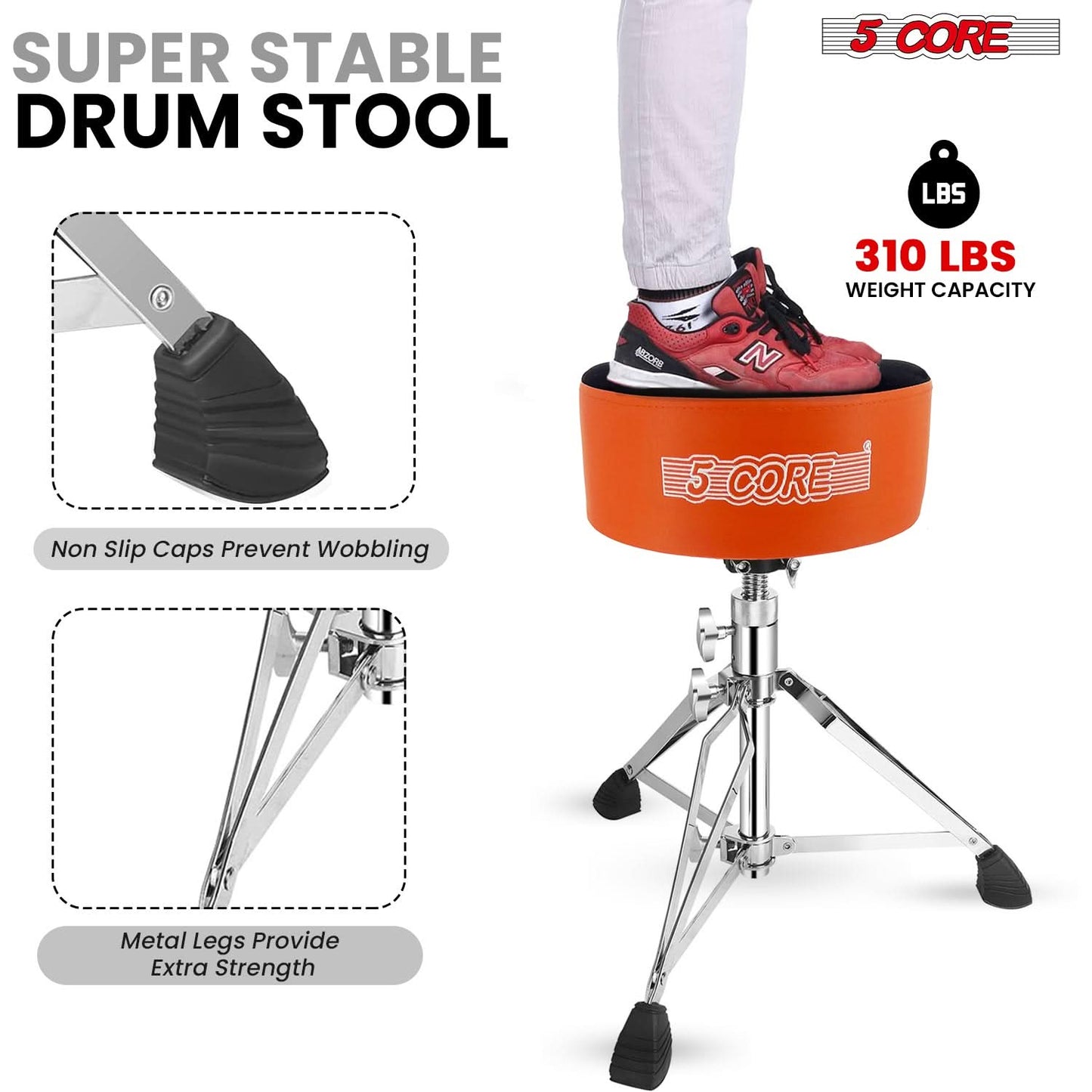 5 Core Drum Throne 5" Padded Guitar Stool Adjustable Heavy Duty Music Chair Seat w Luxury Velvet Top