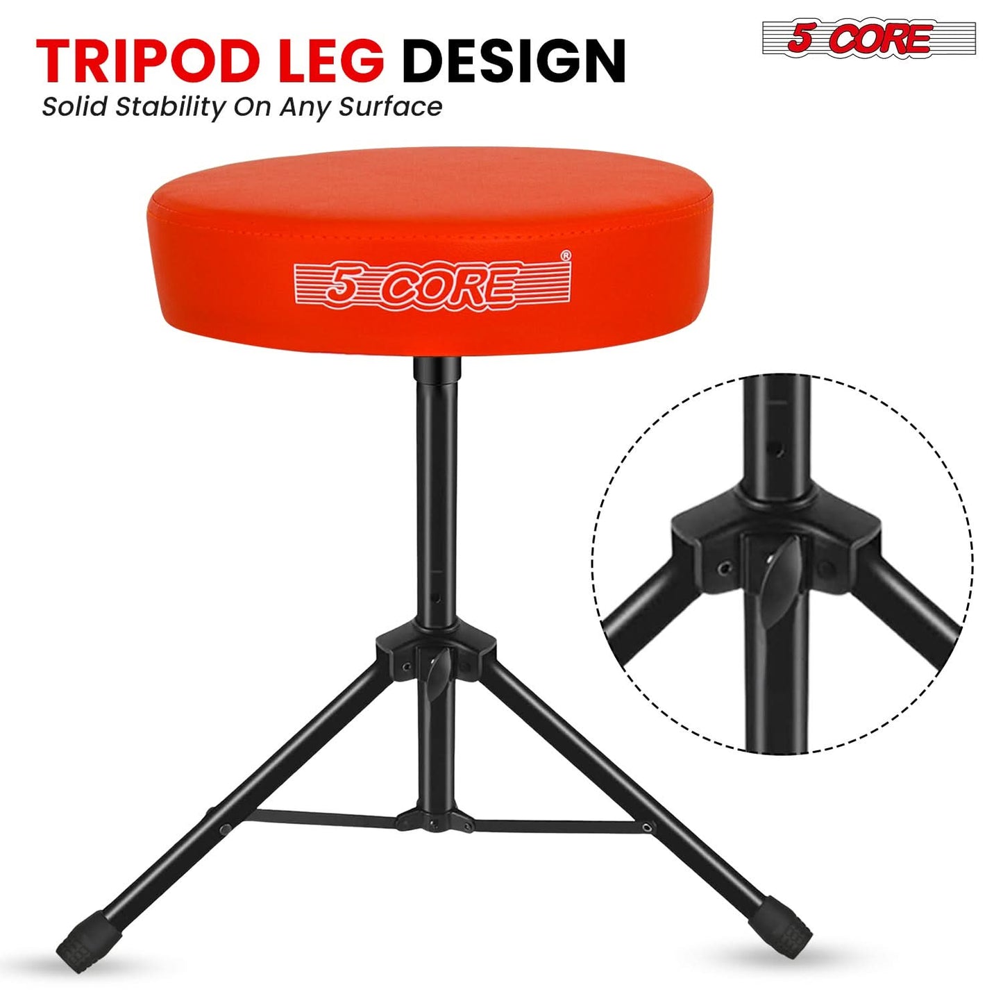 5 Core Drum Throne 3" Thick Padded Comfortable Guitar Stool Drummer Chair Adjustable Musician Seat