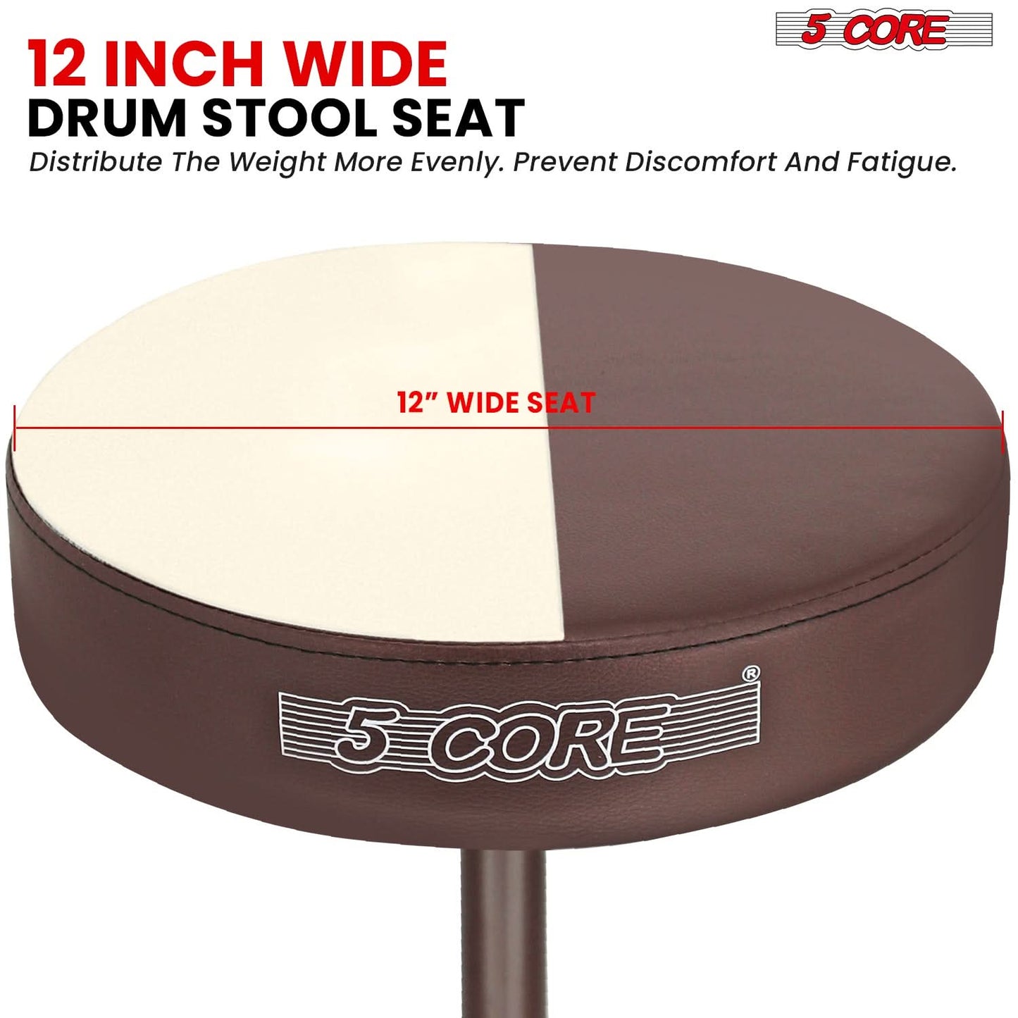 5 Core Drum Throne 3" Thick Padded Comfortable Guitar Stool Drummer Chair Adjustable Musician Seat