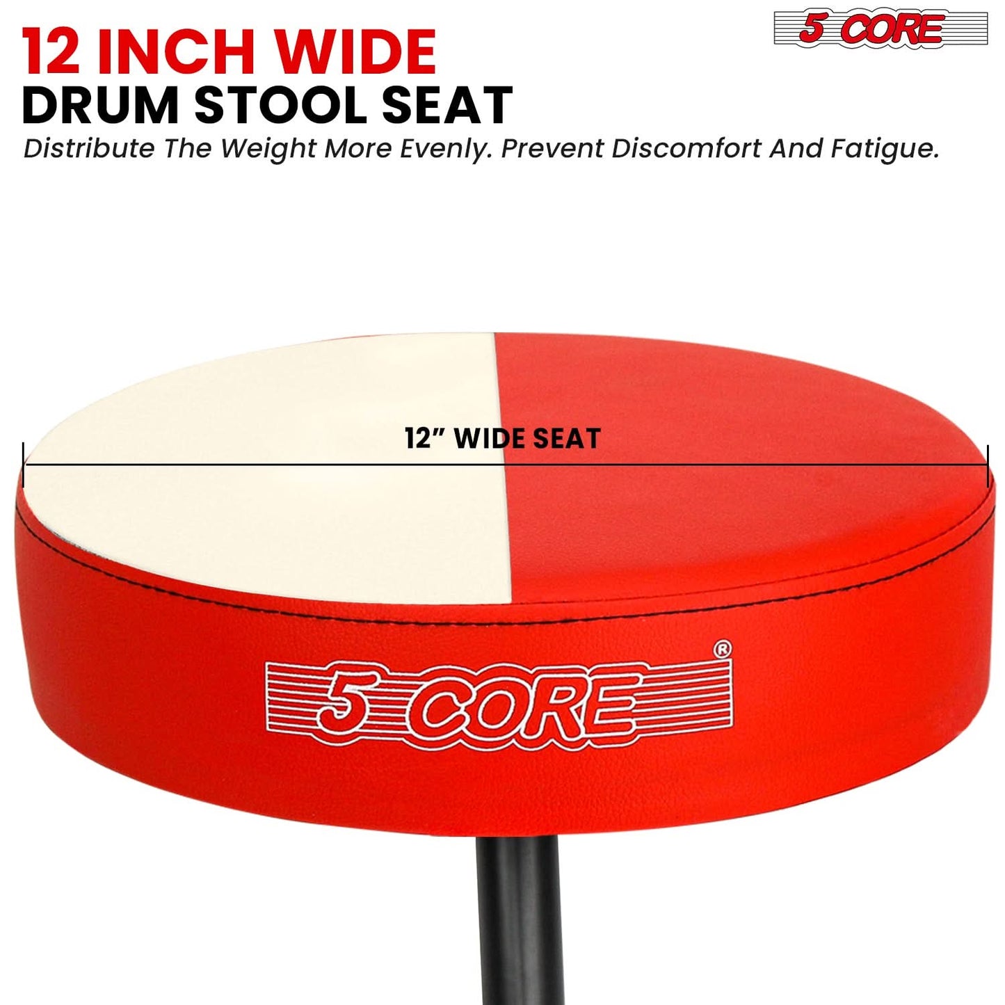 5 Core Drum Throne 3" Thick Padded Comfortable Guitar Stool Drummer Chair Adjustable Musician Seat