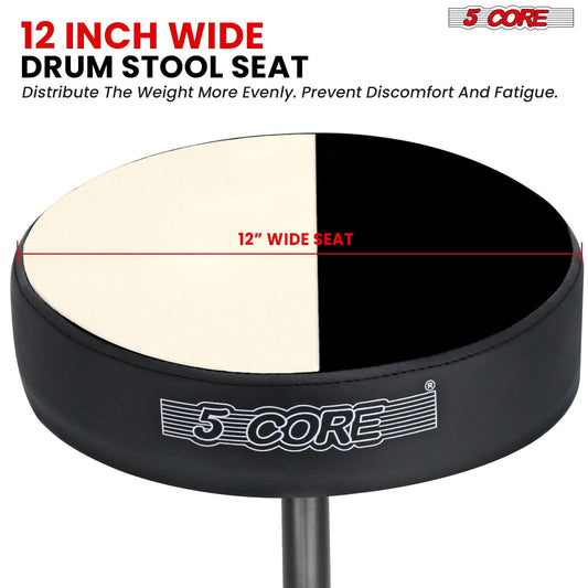 5 Core Drum Throne 3" Thick Padded Comfortable Guitar Stool Drummer Chair Adjustable Musician Seat