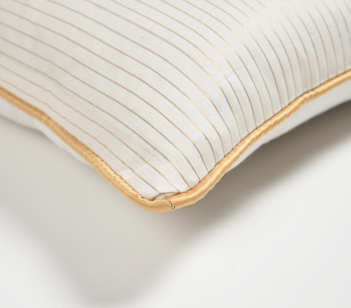 16" Yellow and White Striped Cotton Blend Throw Pillow Cover