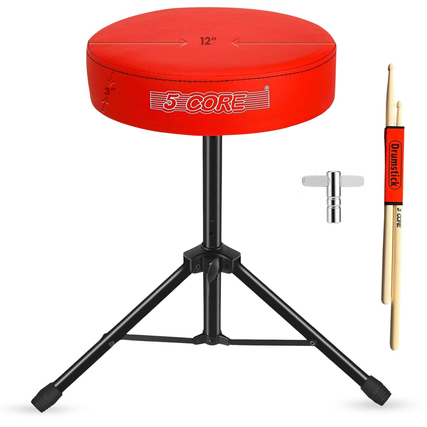 5 Core Drum Throne 3" Thick Padded Comfortable Guitar Stool Drummer Chair Adjustable Musician Seat