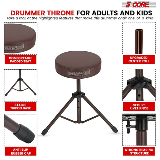 5 Core Drum Throne 3" Thick Padded Comfortable Guitar Stool Drummer Chair Adjustable Musician Seat