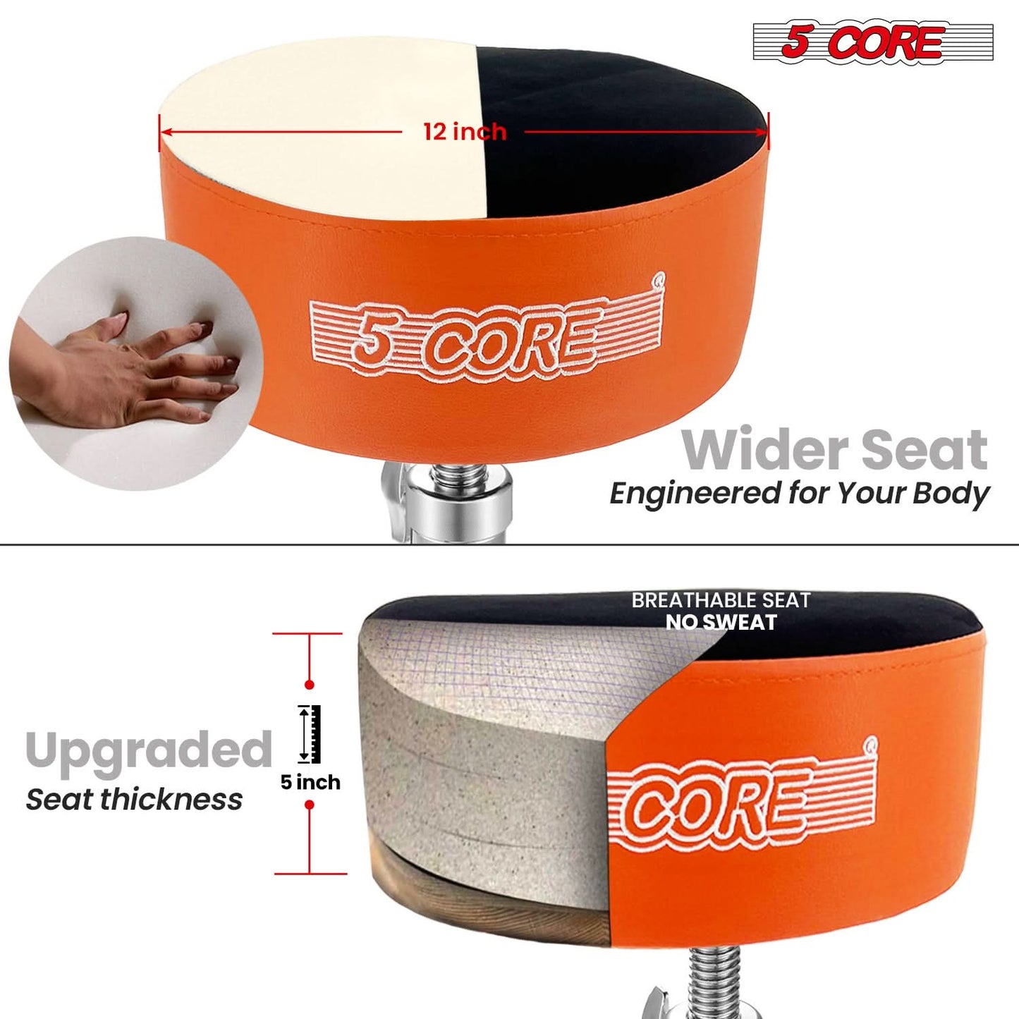 5 Core Drum Throne 5" Padded Guitar Stool Adjustable Heavy Duty Music Chair Seat w Luxury Velvet Top