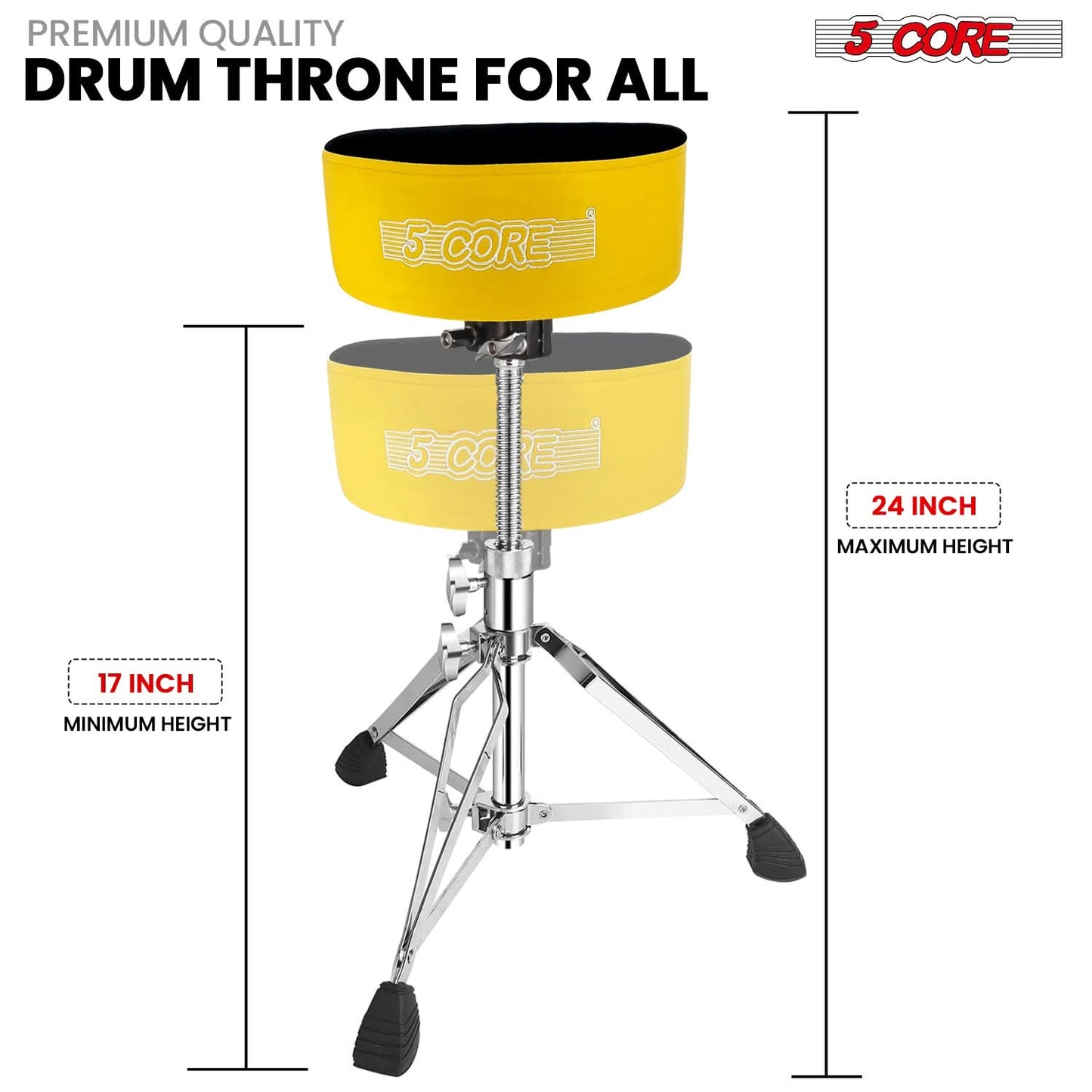 5 Core Drum Throne 5" Padded Guitar Stool Adjustable Heavy Duty Music Chair Seat w Luxury Velvet Top