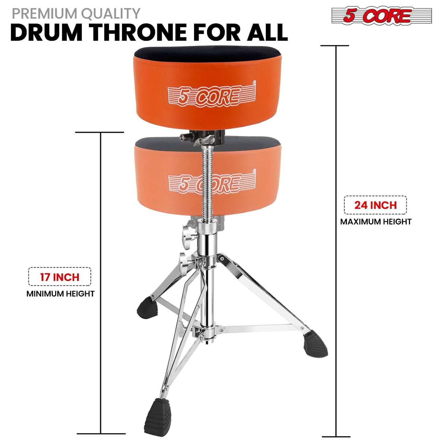 5 Core Drum Throne 5" Padded Guitar Stool Adjustable Heavy Duty Music Chair Seat w Luxury Velvet Top