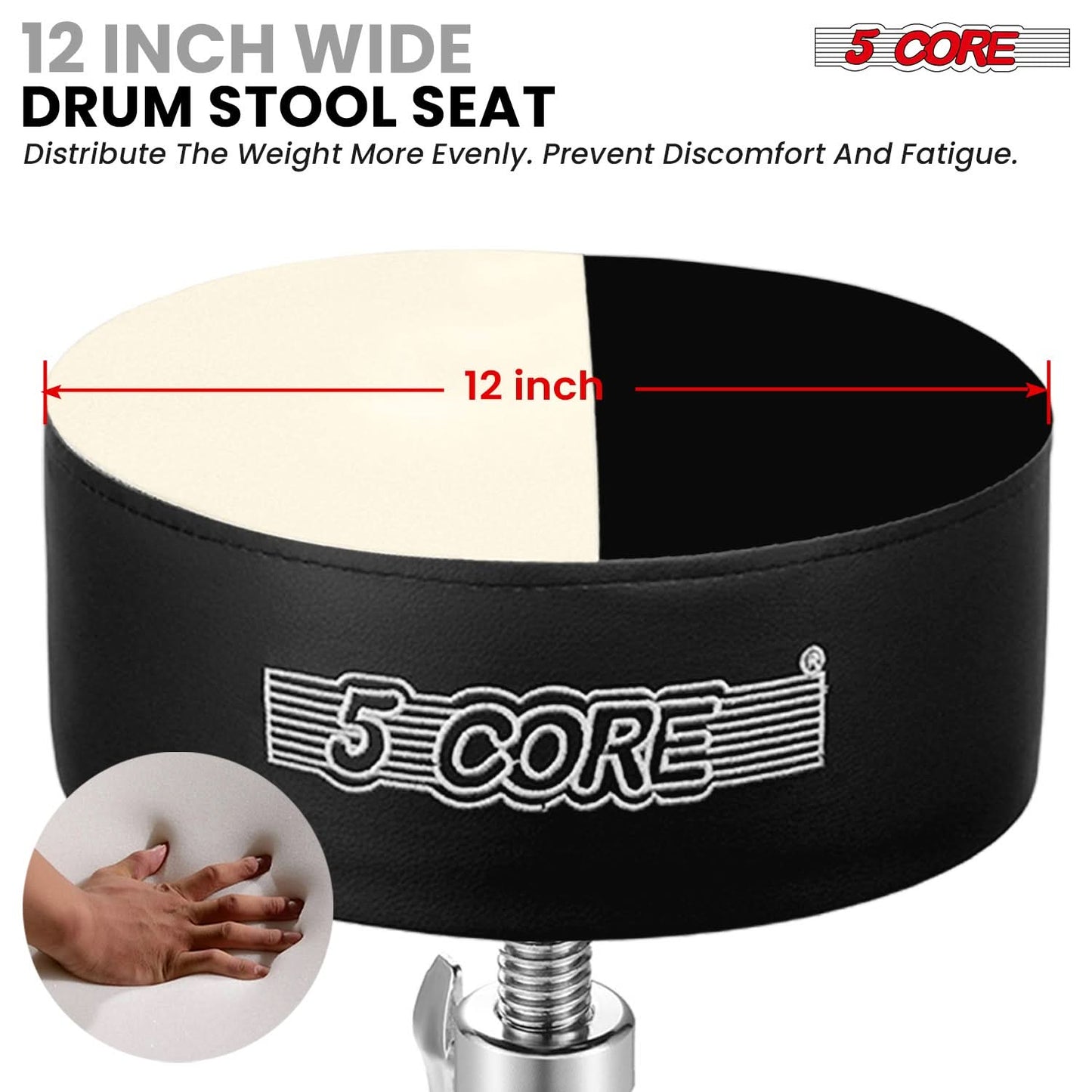 5 Core Drum Throne 5" Padded Guitar Stool Adjustable Heavy Duty Music Chair Seat w Luxury Velvet Top