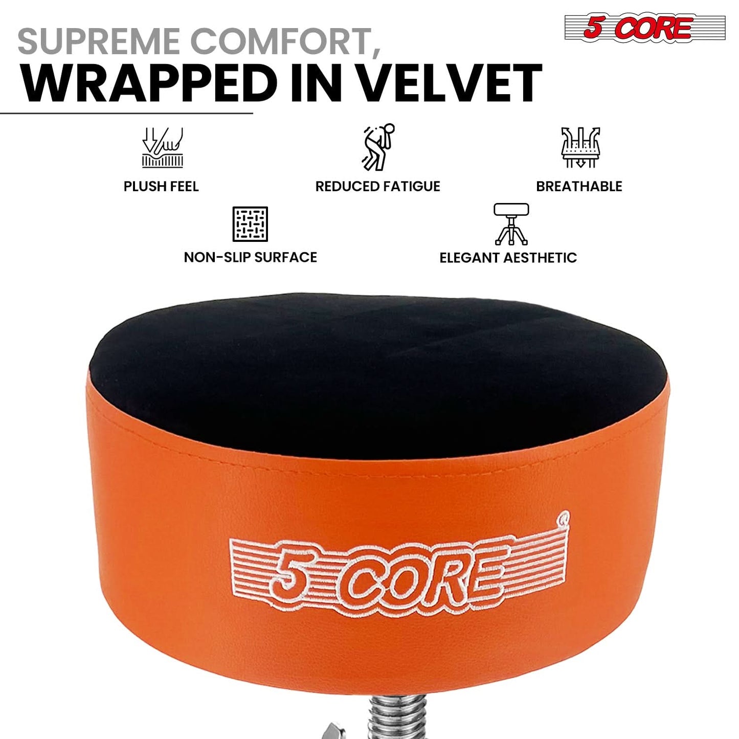 5 Core Drum Throne 5" Padded Guitar Stool Adjustable Heavy Duty Music Chair Seat w Luxury Velvet Top