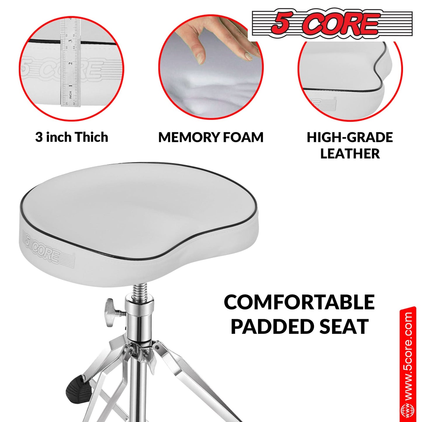 5 Core Drum Throne 4" Padded Guitar Stool Drummer Chair Adjustable Musician Seat