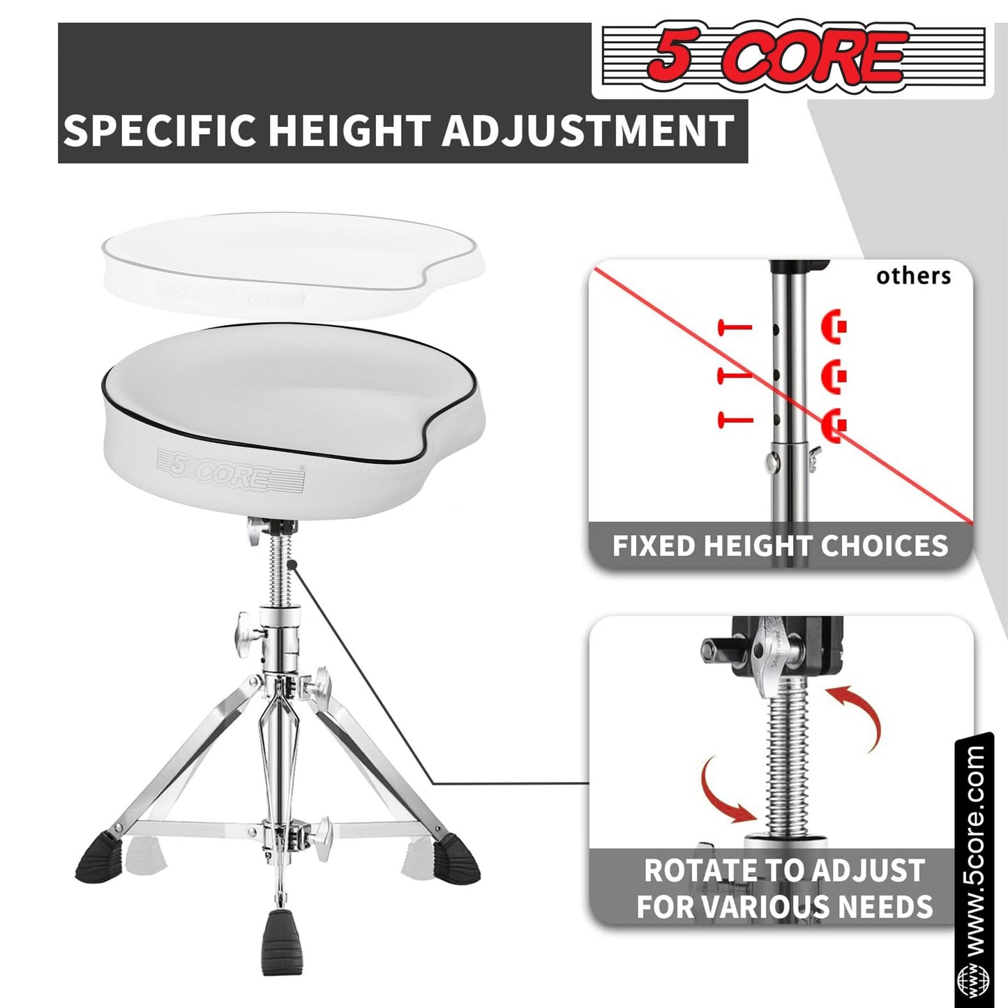 5 Core Drum Throne 4" Padded Guitar Stool Drummer Chair Adjustable Musician Seat