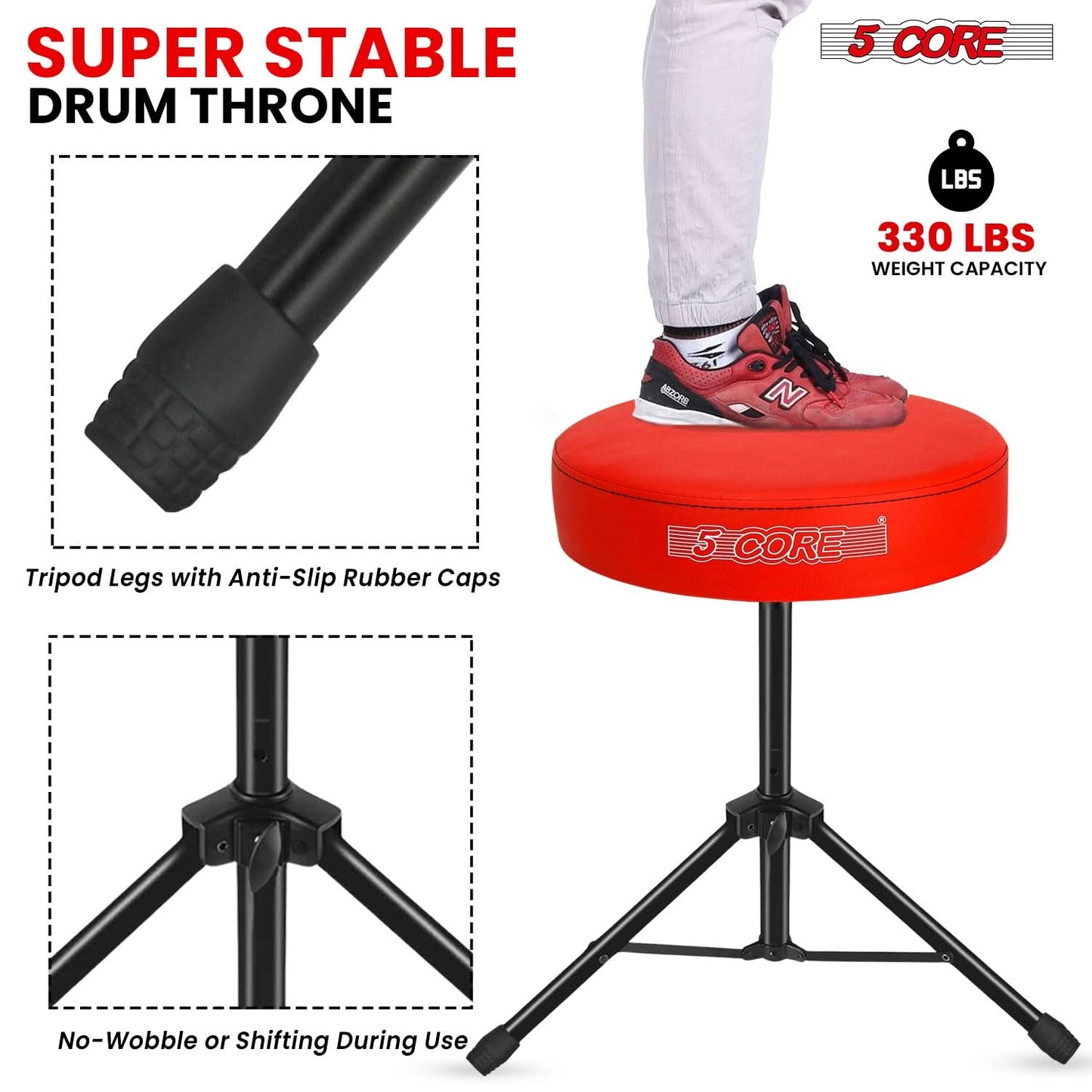 5 Core Drum Throne 3" Thick Padded Comfortable Guitar Stool Drummer Chair Adjustable Musician Seat