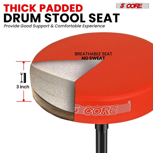 5 Core Drum Throne 3" Thick Padded Comfortable Guitar Stool Drummer Chair Adjustable Musician Seat
