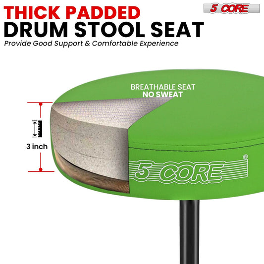 5 Core Drum Throne 3" Thick Padded Comfortable Guitar Stool Drummer Chair Adjustable Musician Seat